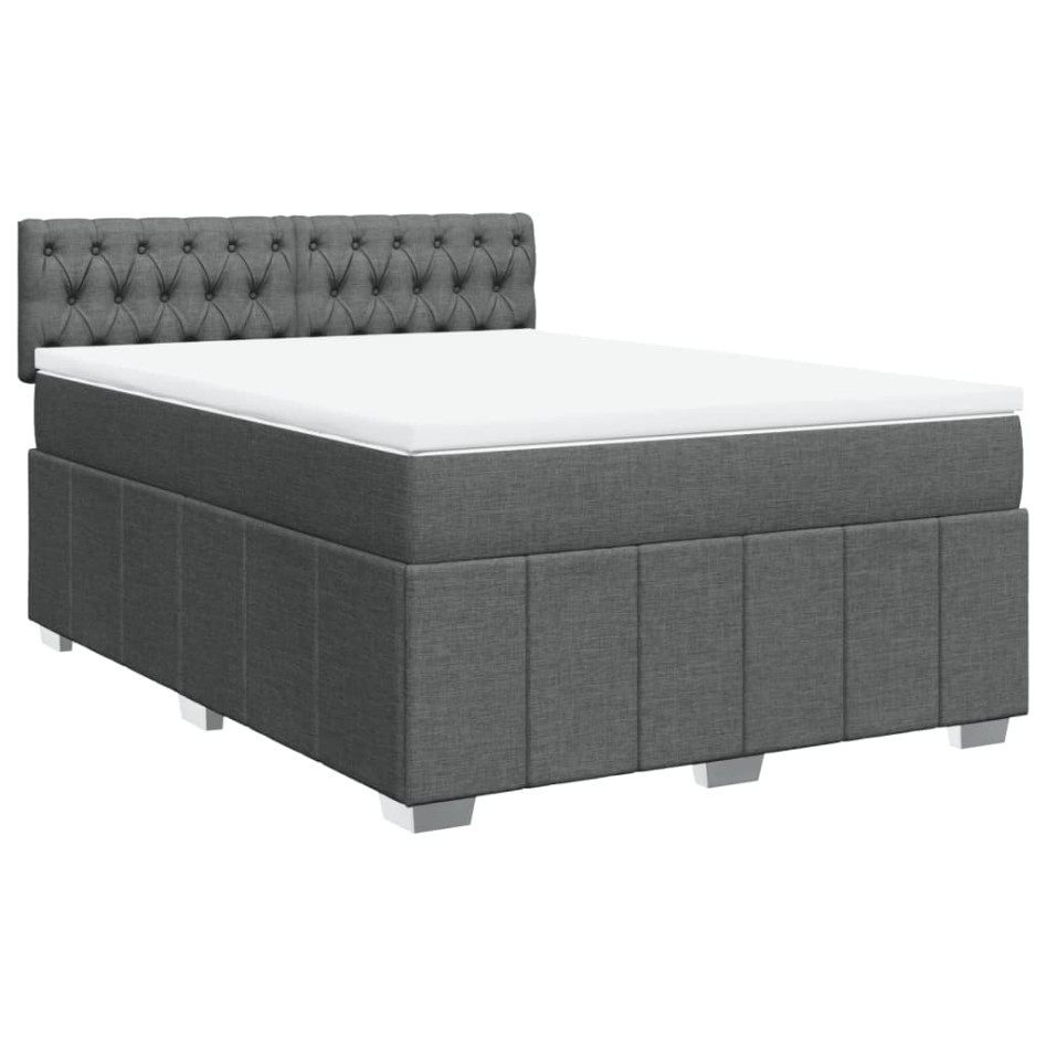 Cama box spring con colchón tela gris oscuro 160x200
