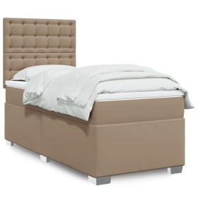 Cama box spring con colchón cuero sintético capuchino 80x200