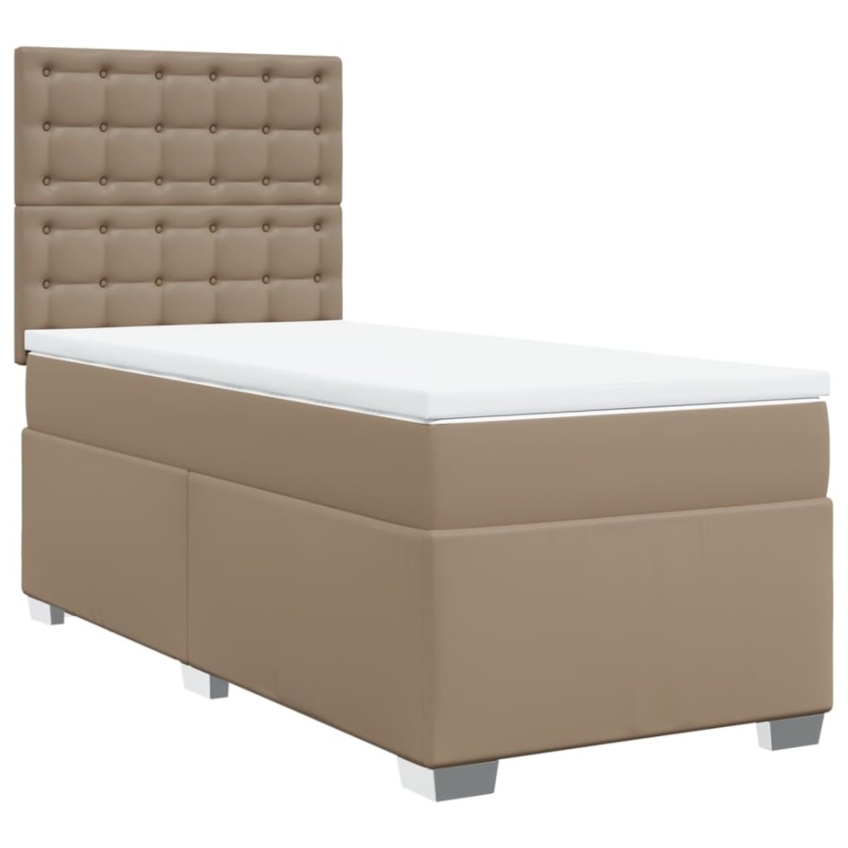 Cama box spring con colchón cuero sintético capuchino 80x200