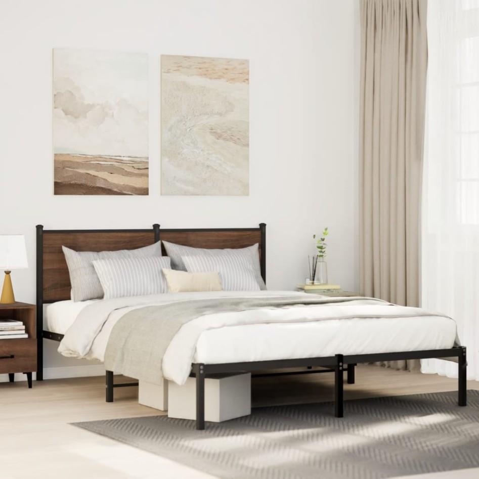 Estructura de cama sin colchón metal marrón roble 140x200
