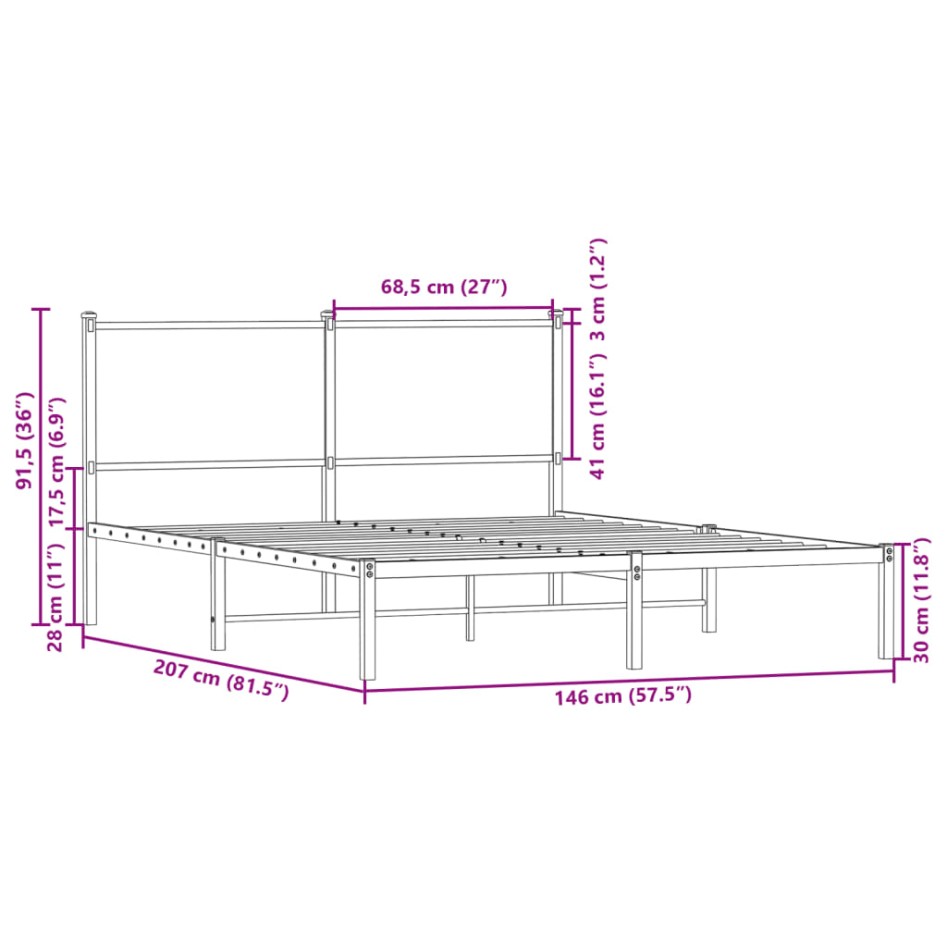 Estructura de cama sin colchón metal marrón roble 140x200