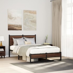 Estructura de cama sin colchón metal marrón roble 120x200