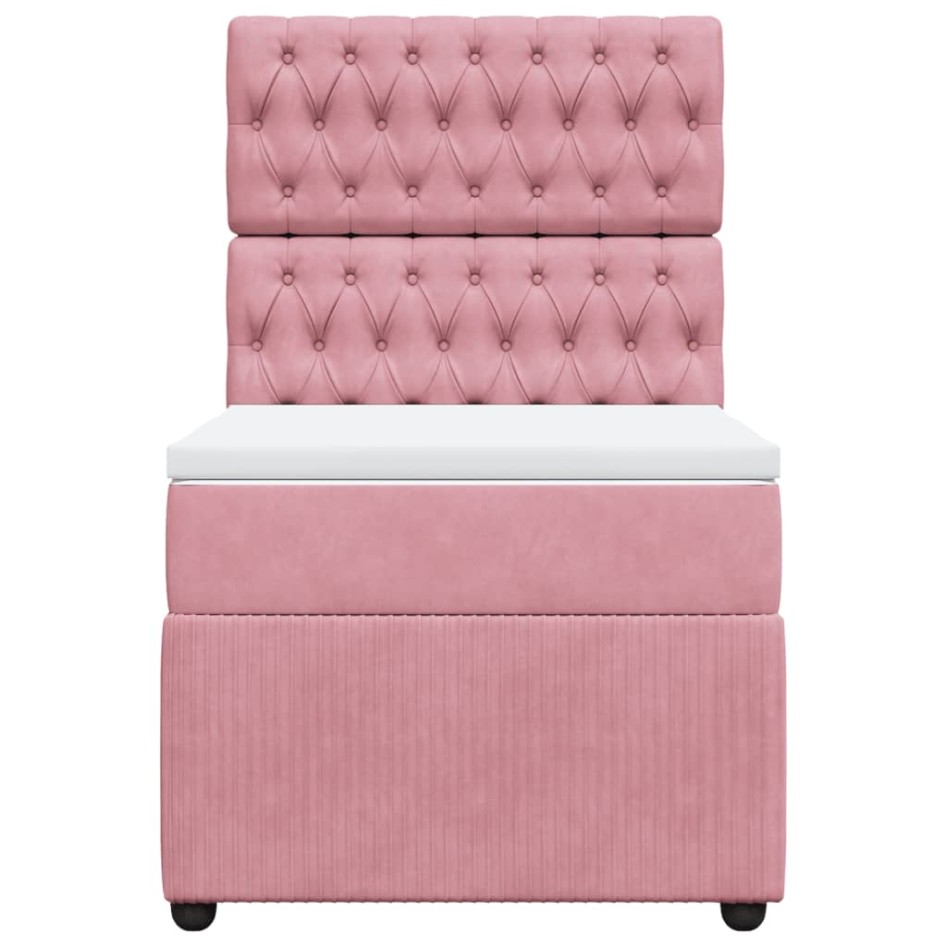 Cama box spring con colchón terciopelo rosa 80x200