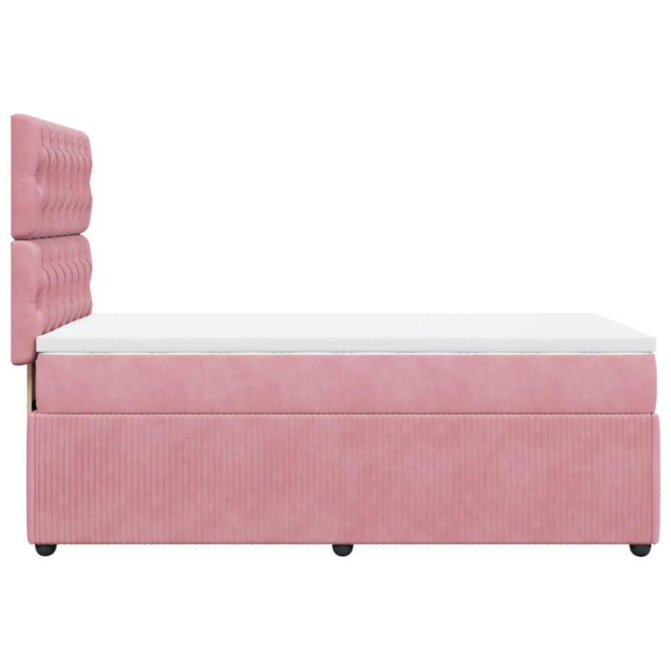 Cama box spring con colchón terciopelo rosa 80x200