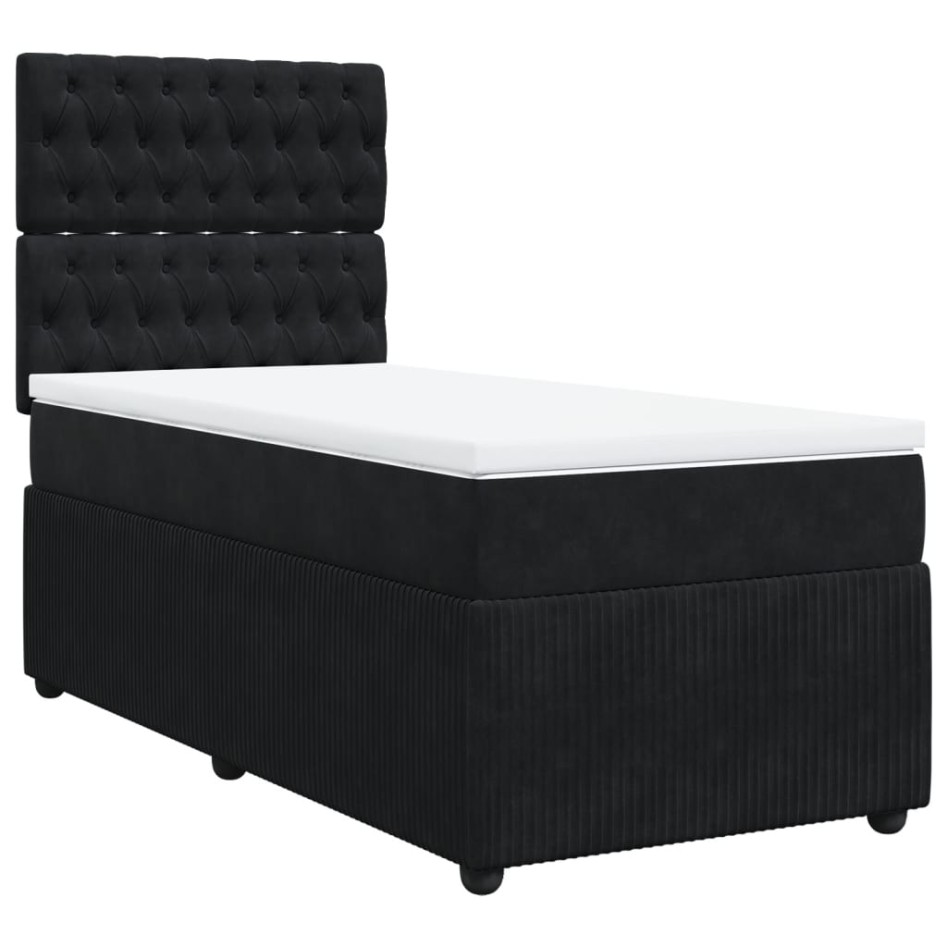 Cama box spring con colchón terciopelo negro 80x200