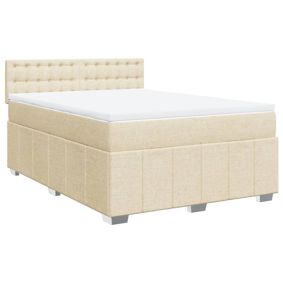 Cama box spring con colchón tela color crema 160x200
