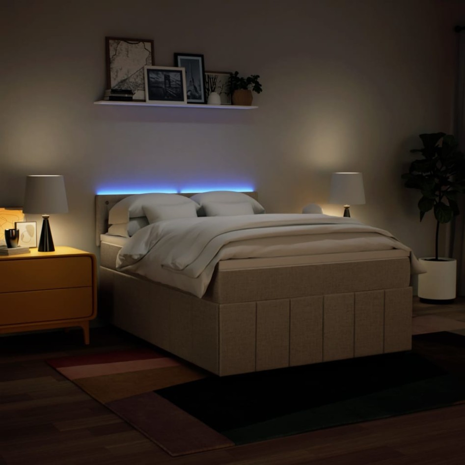 Cama box spring con colchón tela color crema 160x200