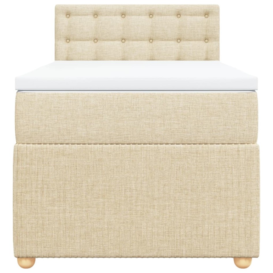 Cama box spring con colchón tela color crema 90x200