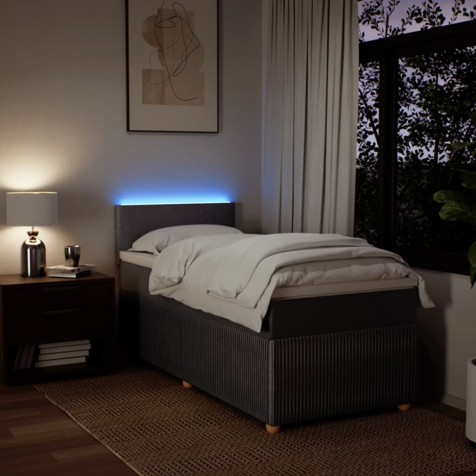 Cama box spring con colchón tela gris taupe 100x200