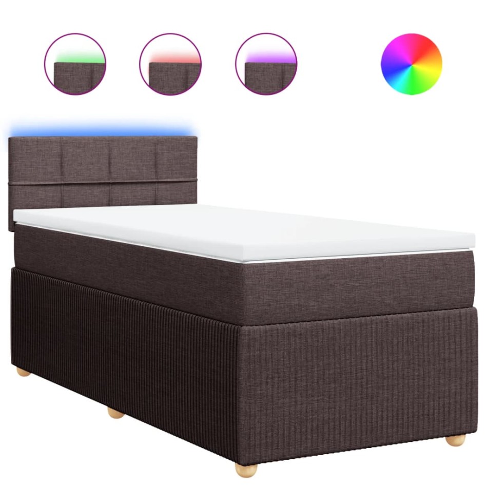 Cama box spring con colchón tela marrón oscuro 100x200