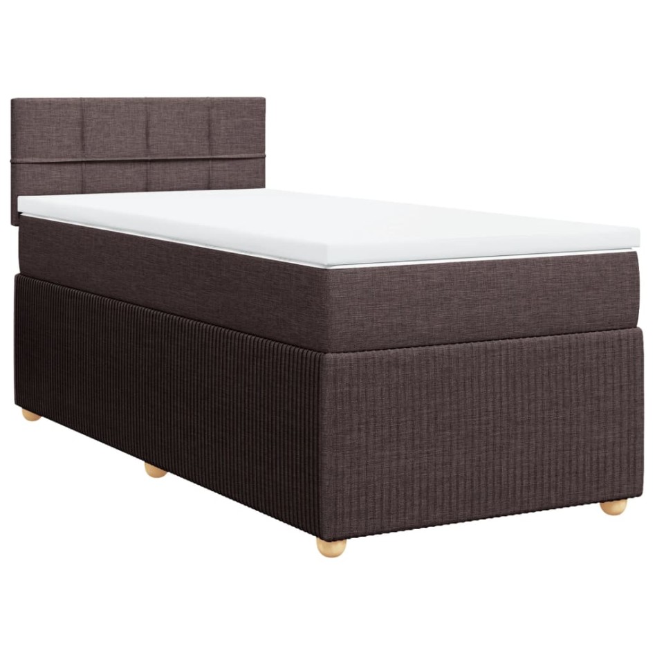 Cama box spring con colchón tela marrón oscuro 100x200