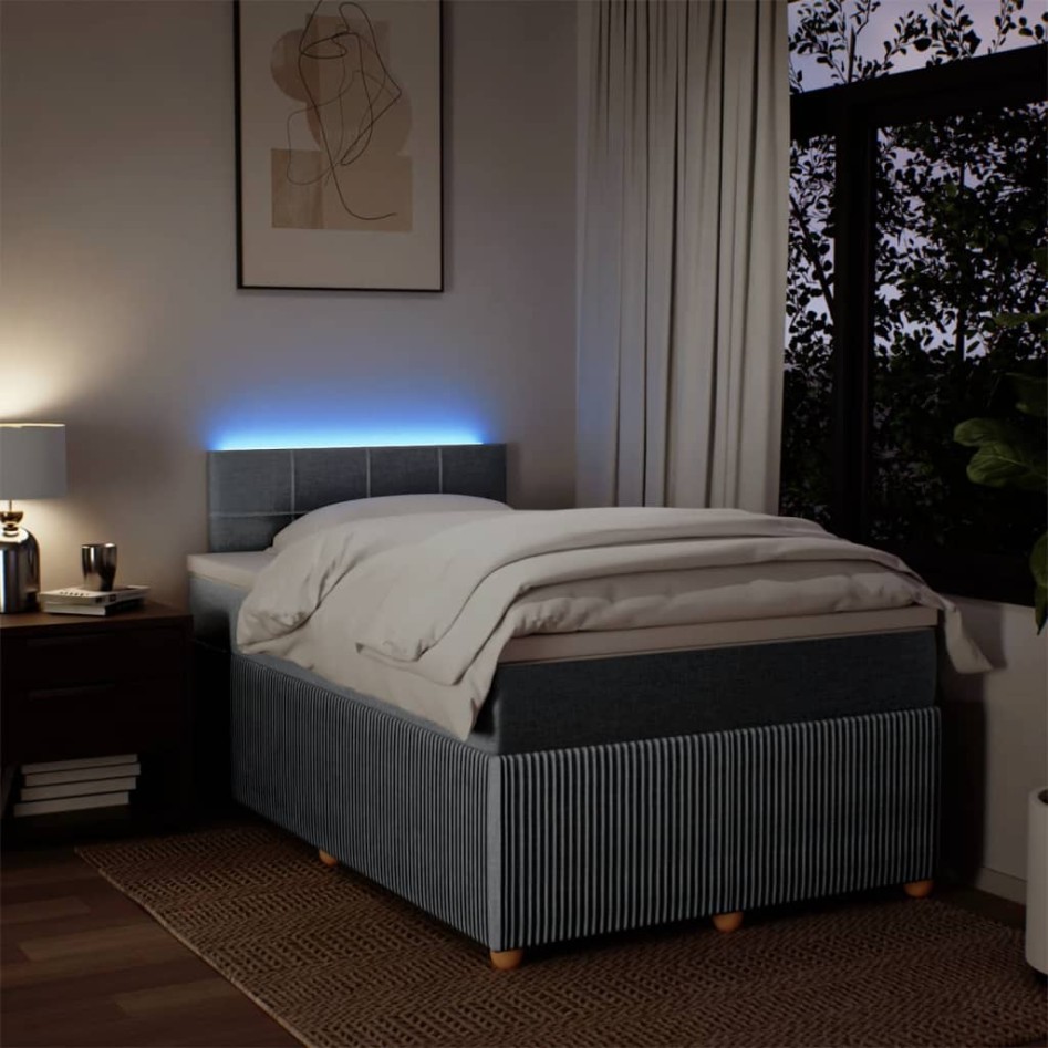 Cama box spring con colchón tela gris claro 120x200