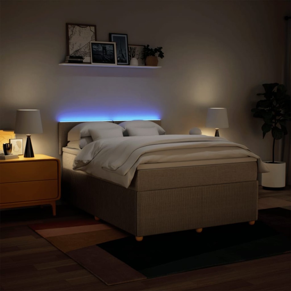 Cama box spring con colchón tela color crema 140x190