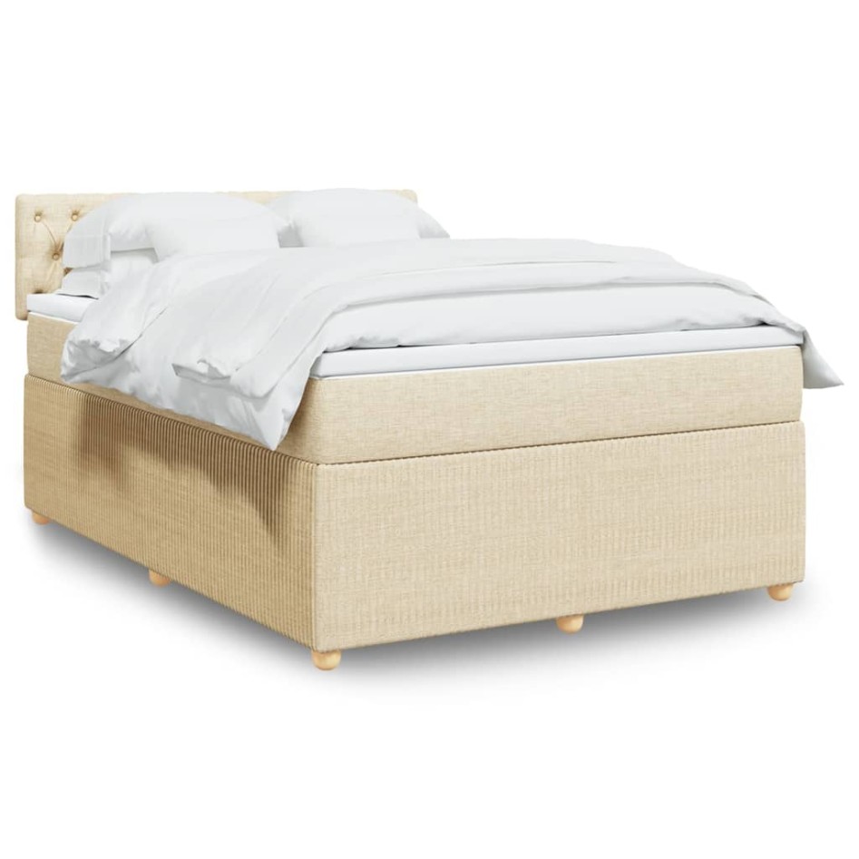 Cama box spring con colchón tela color crema 140x190