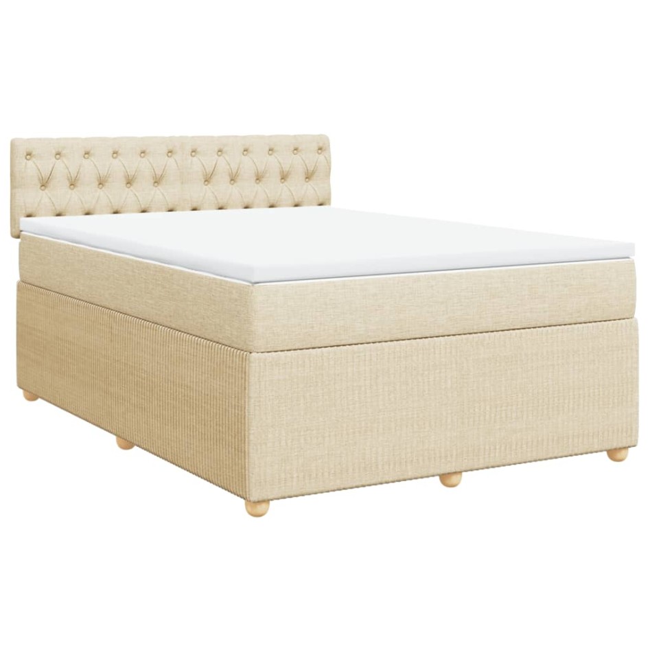Cama box spring con colchón tela color crema 140x190