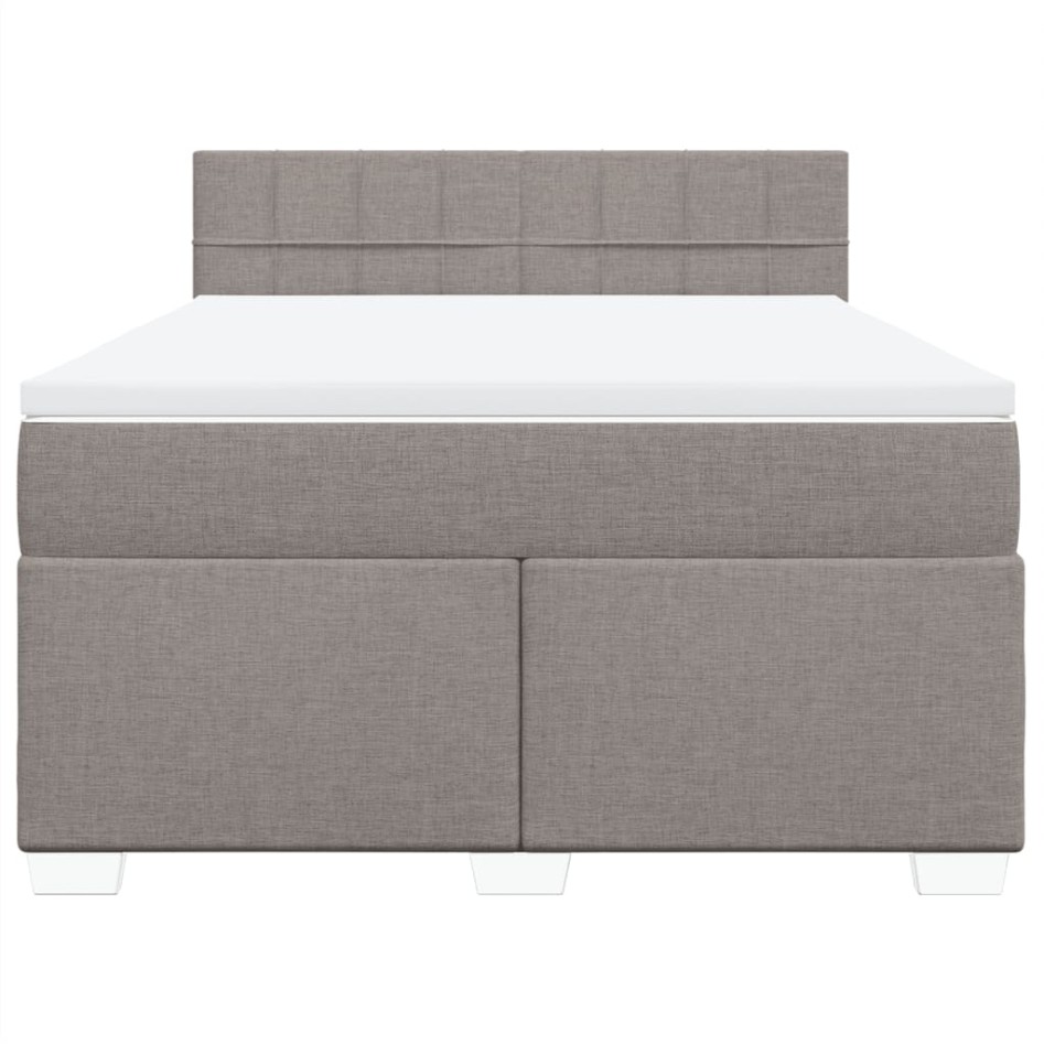 Cama box spring con colchón tela gris taupe 140x200