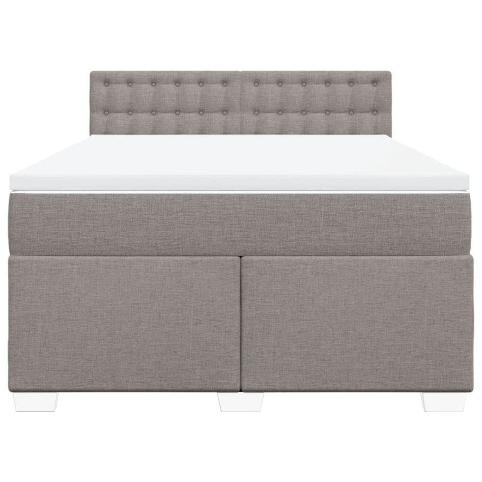 Cama box spring con colchón tela gris taupe 140x200