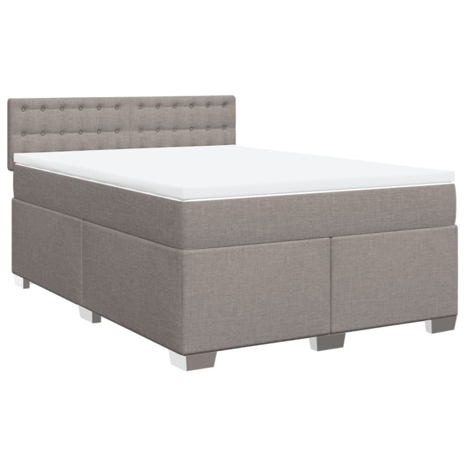 Cama box spring con colchón tela gris taupe 160x200