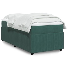 Cama box spring con colchón terciopelo verde oscuro 80x200