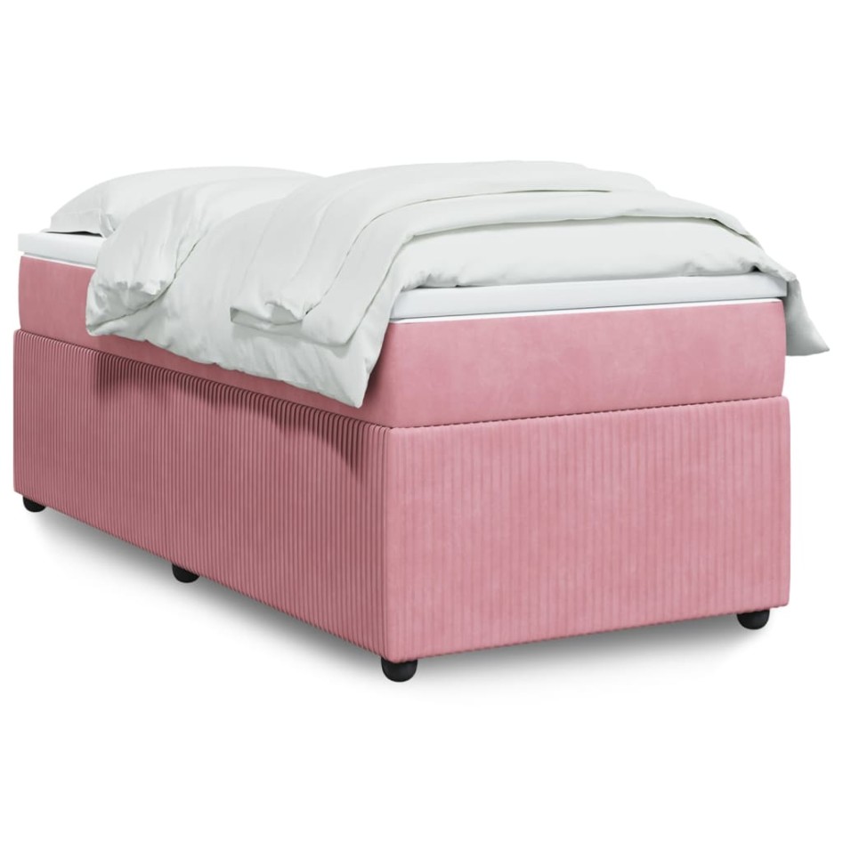 Cama box spring con colchón terciopelo rosa 80x200
