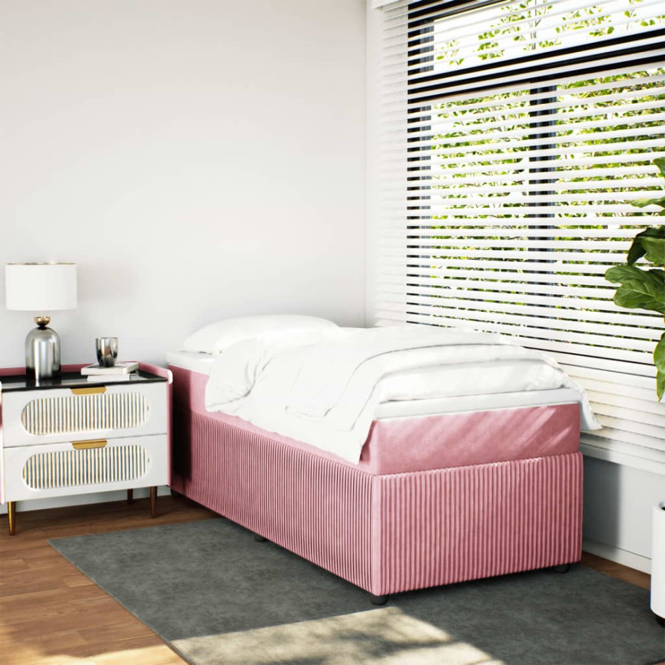 Cama box spring con colchón terciopelo rosa 80x200