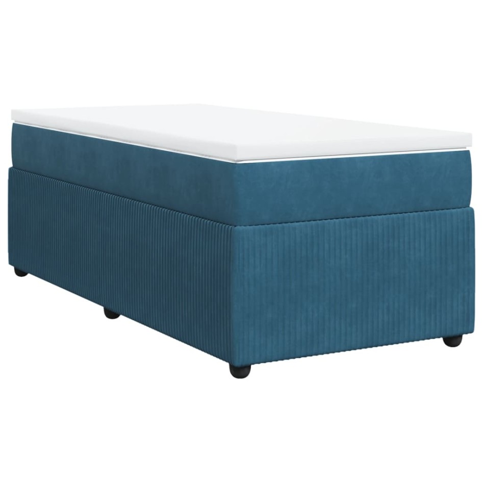 Cama box spring con colchón terciopelo azul oscuro 100x200