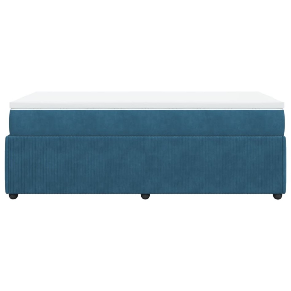 Cama box spring con colchón terciopelo azul oscuro 100x200