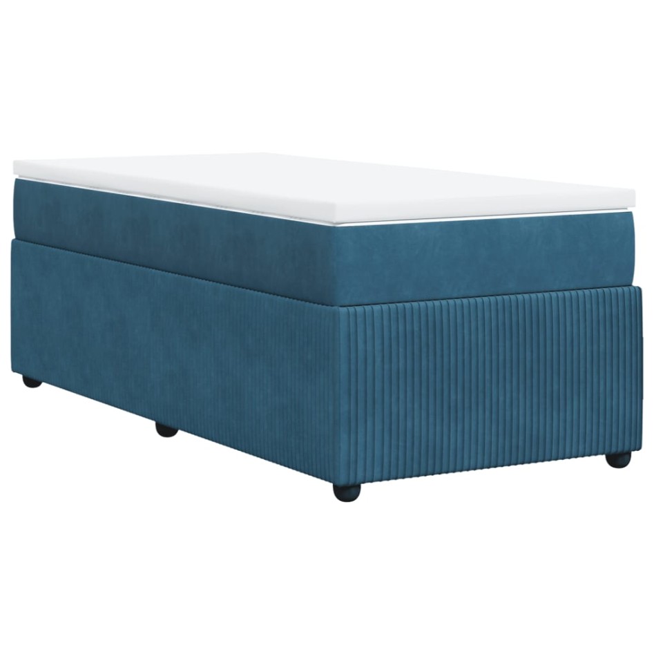 Cama box spring con colchón terciopelo azul oscuro 100x200