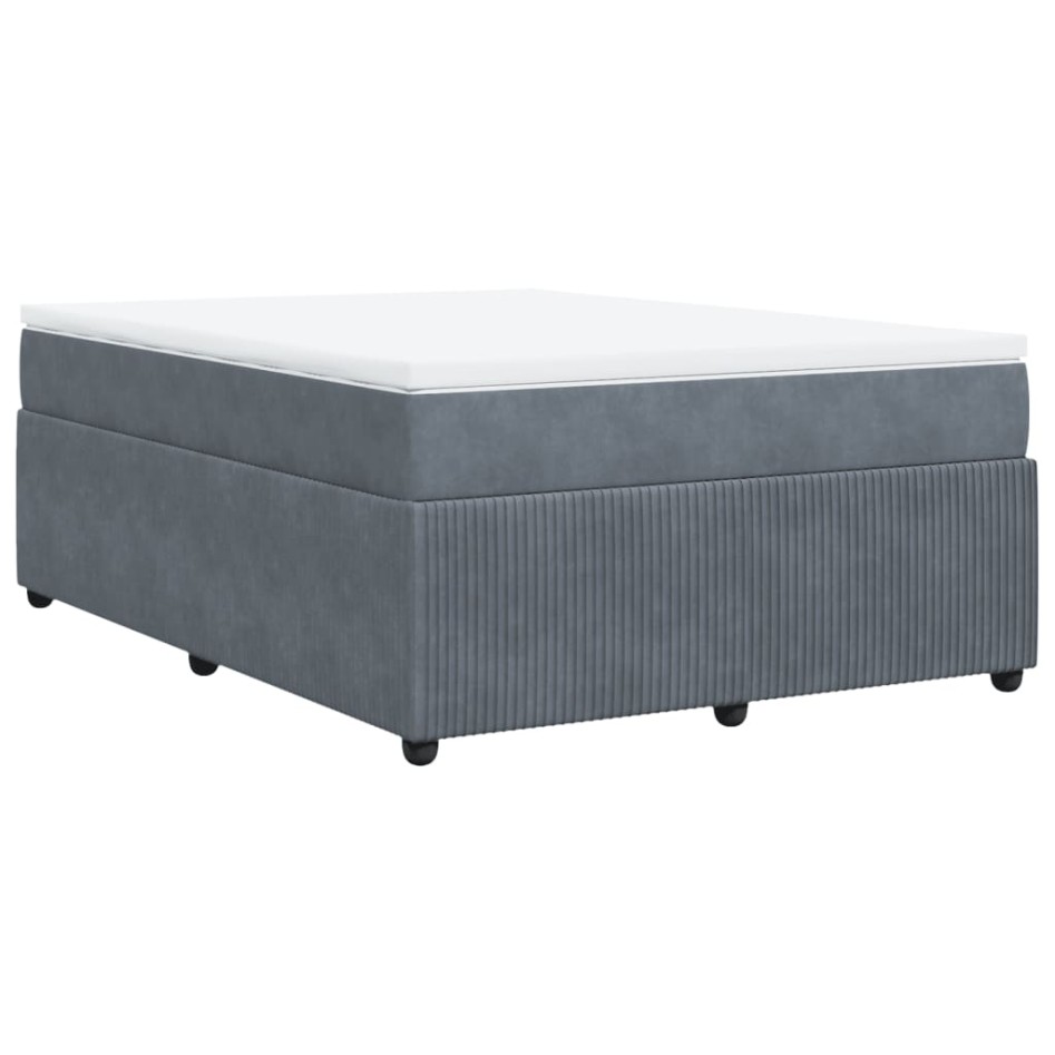 Cama box spring con colchón terciopelo gris oscuro 160x200