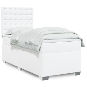 Cama box spring con colchón cuero sintético blanco 90x190