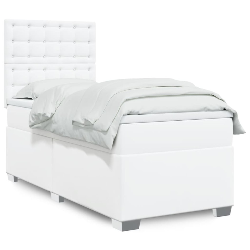 Cama box spring con colchón cuero sintético blanco 90x190