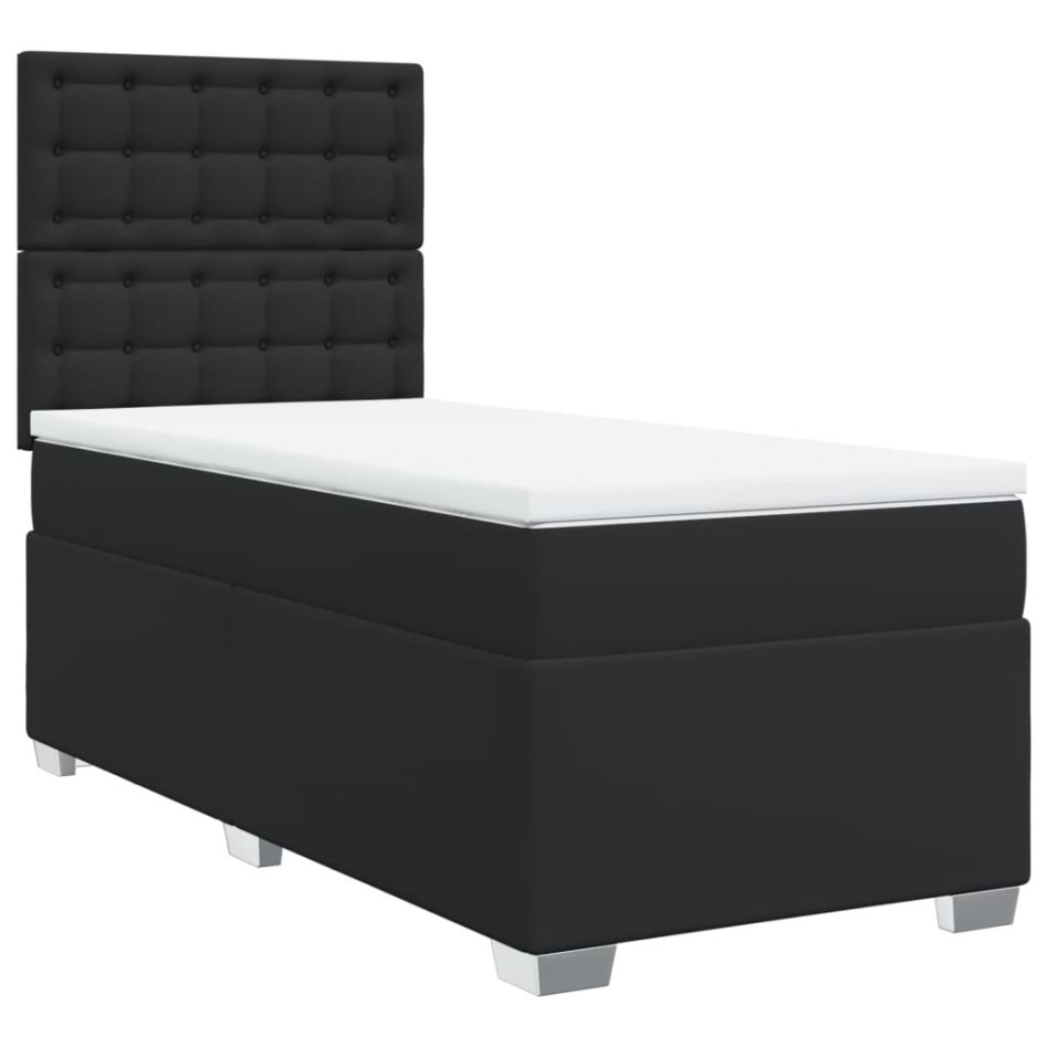 Cama box spring con colchón cuero sintético negro 100x200