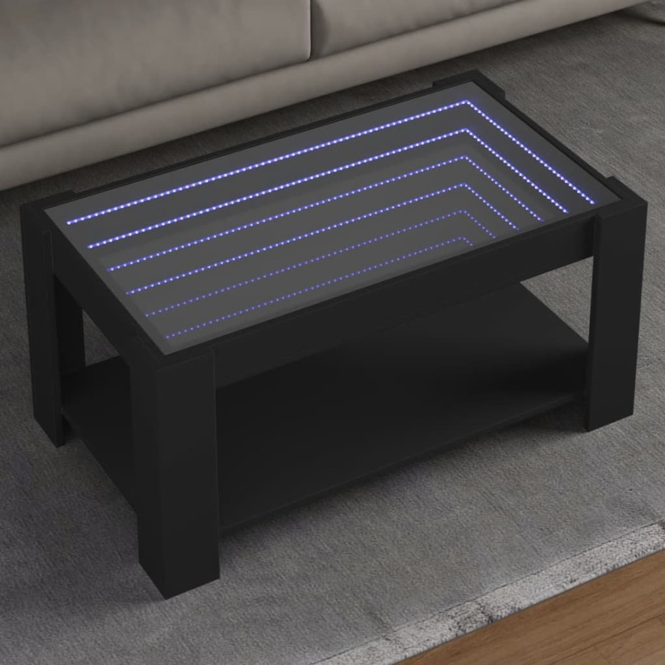 Mesa de centro con LED madera de ingeniería negro 93x53x45