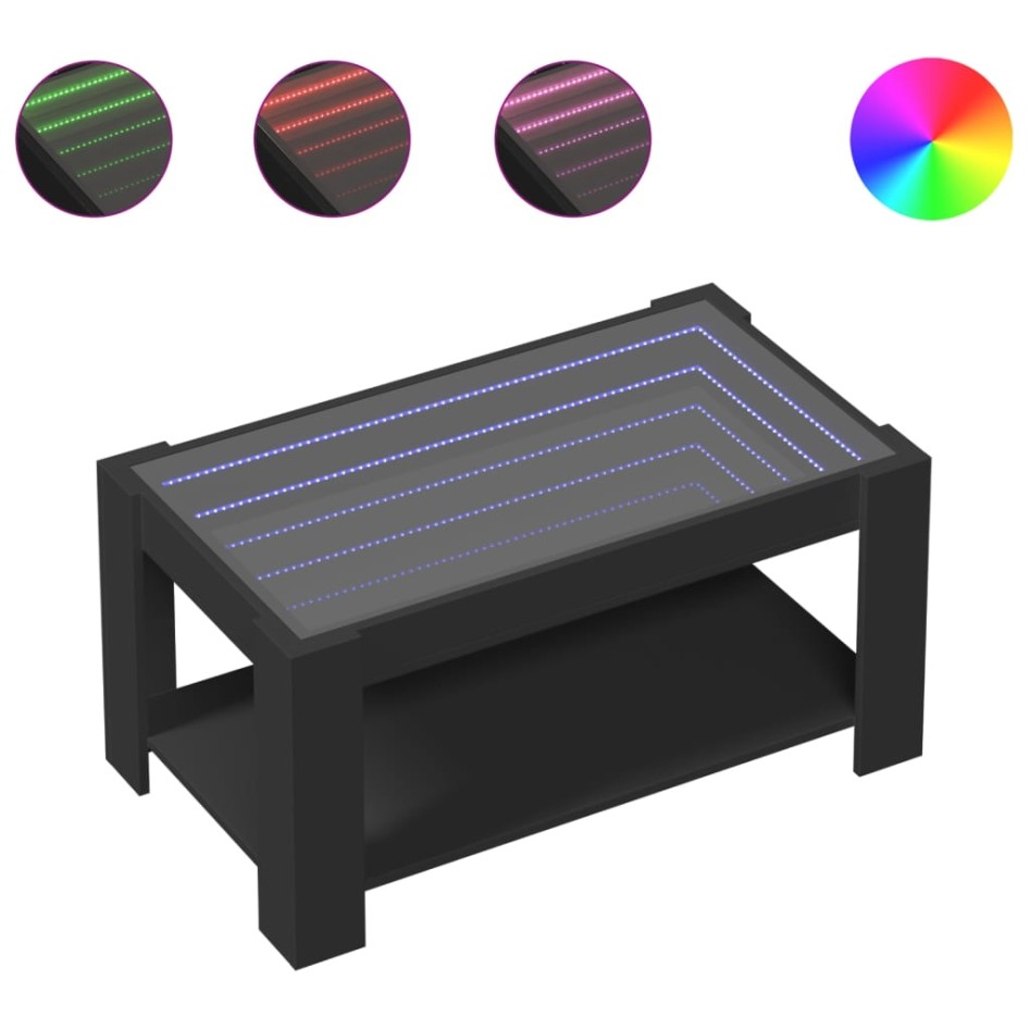 Mesa de centro con LED madera de ingeniería negro 93x53x45