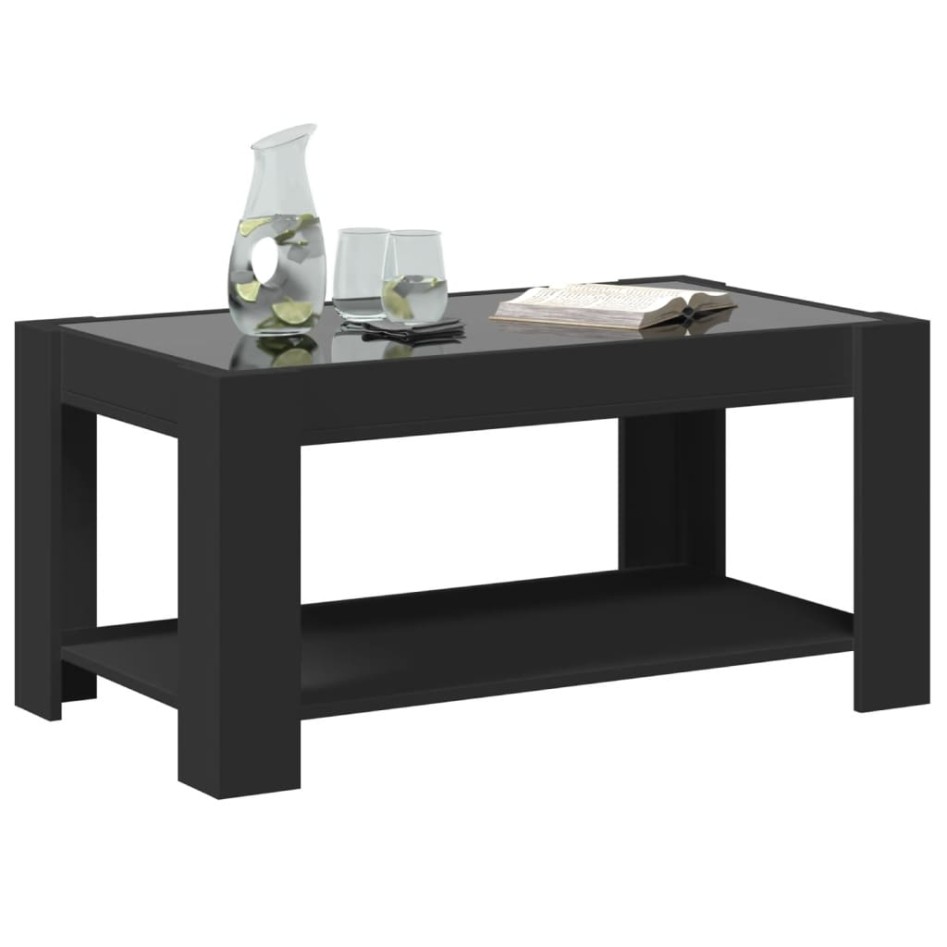 Mesa de centro con LED madera de ingeniería negro 93x53x45