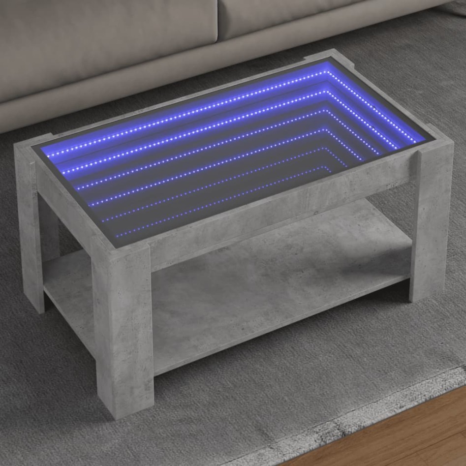 Mesa de centro y LED madera ingeniería gris hormigón