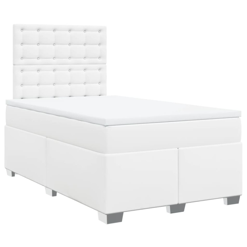 Cama box spring con colchón cuero sintético blanco 120x200