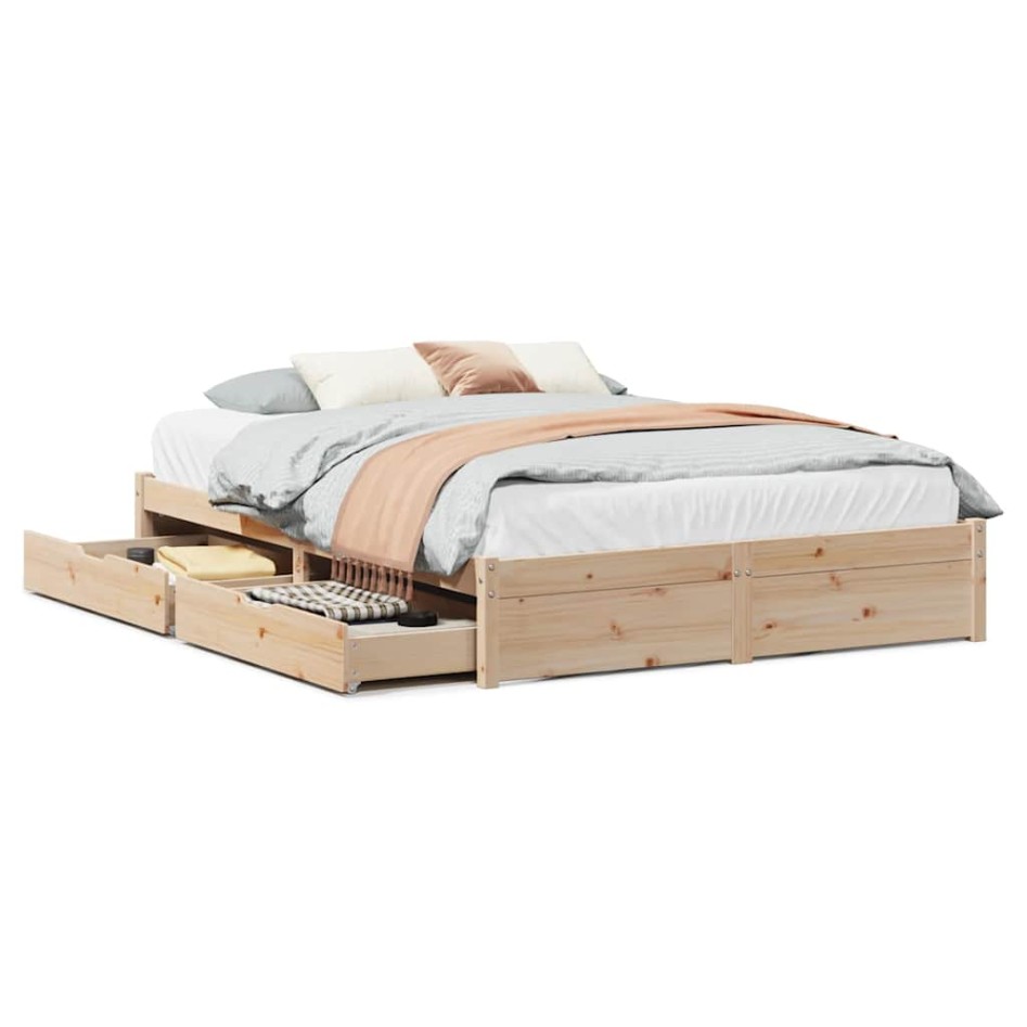 Estructura de cama sin colchón madera maciza de pino 140x190