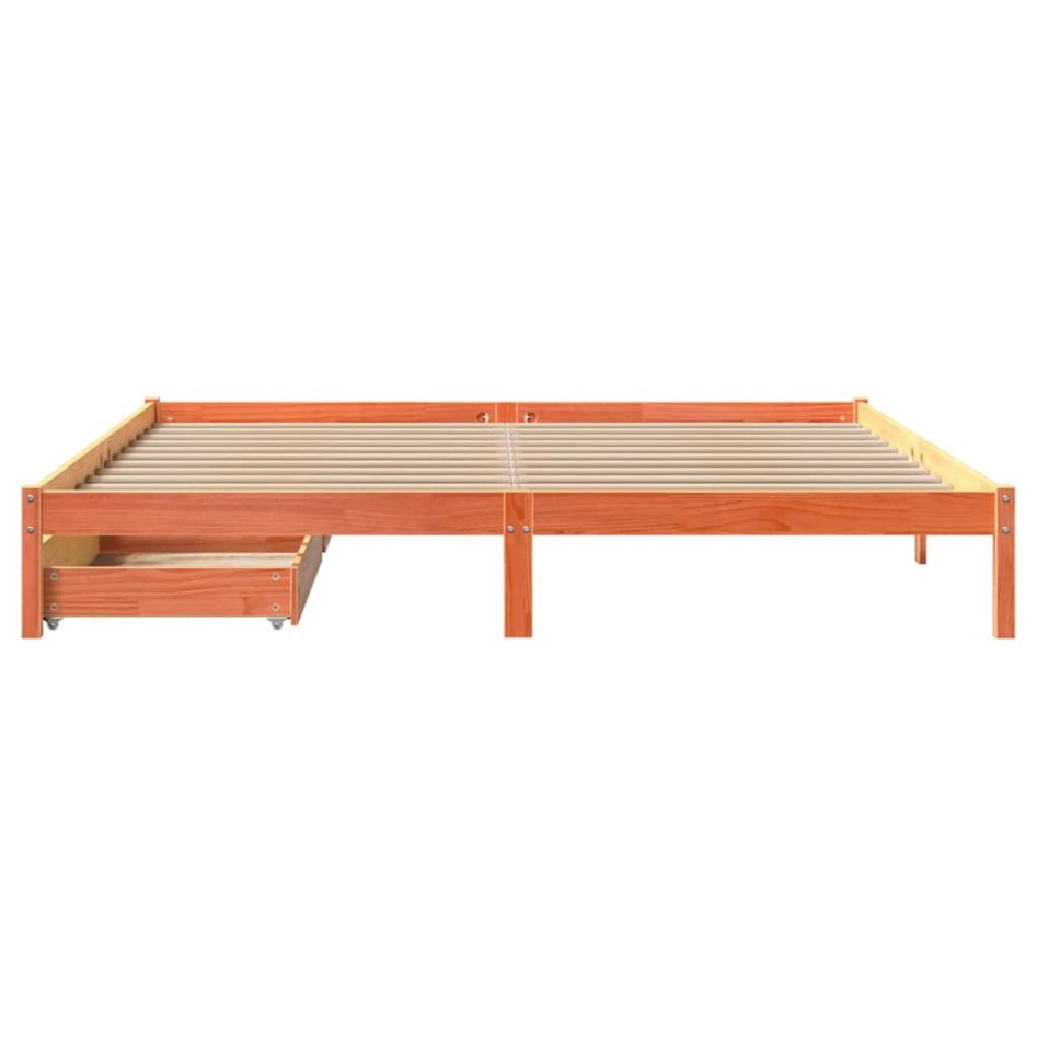Cama sin colchón madera maciza de pino marrón cera 180x200