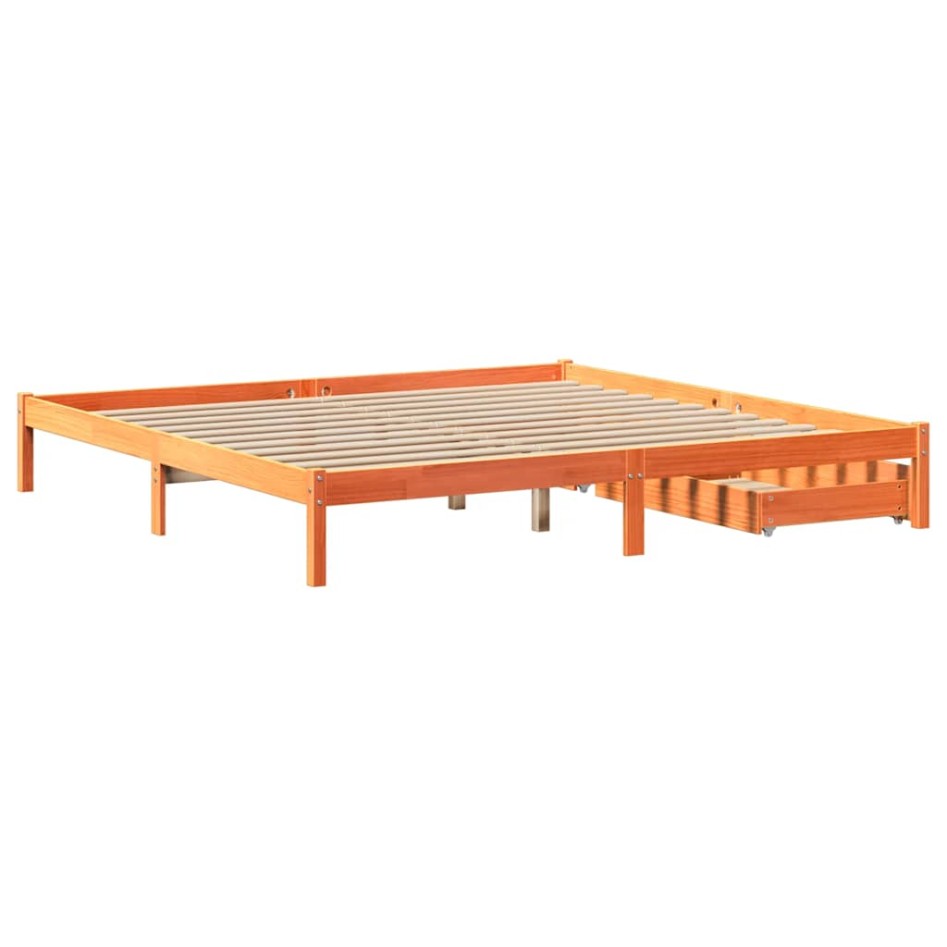Cama sin colchón madera maciza de pino marrón cera 180x200