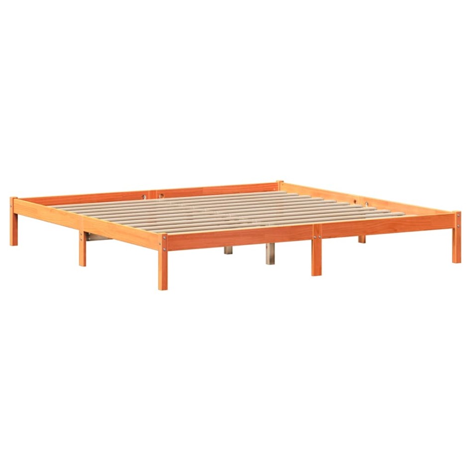 Cama sin colchón madera maciza de pino marrón cera 180x200