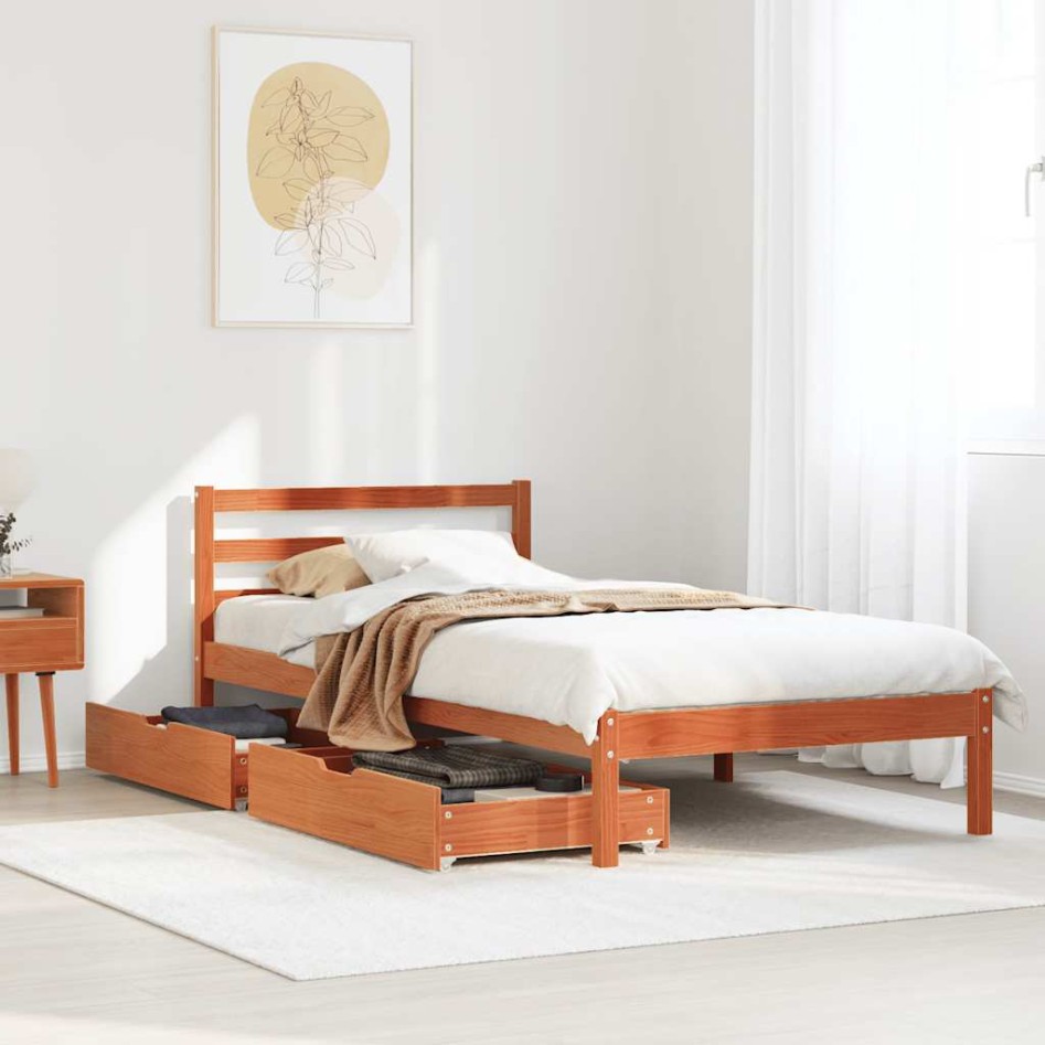 Estructura de cama sin colchón madera maciza marrón 75x190