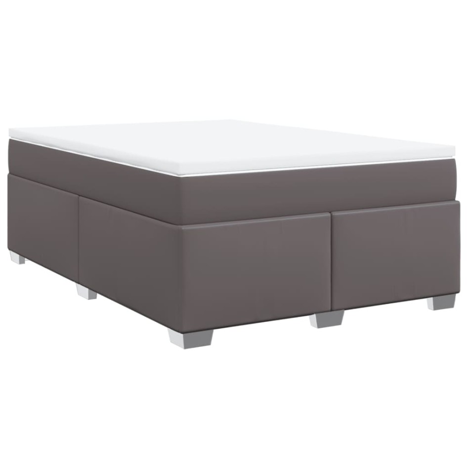 Cama box spring con colchón cuero sintético gris 140x190