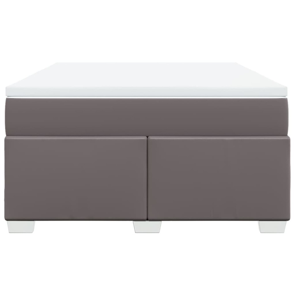Cama box spring con colchón cuero sintético gris 140x190