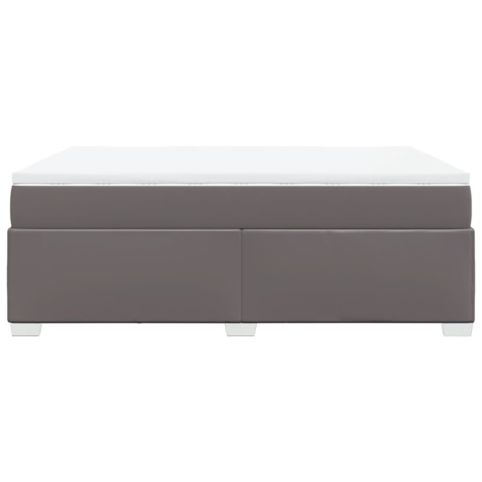 Cama box spring con colchón cuero sintético gris 140x190