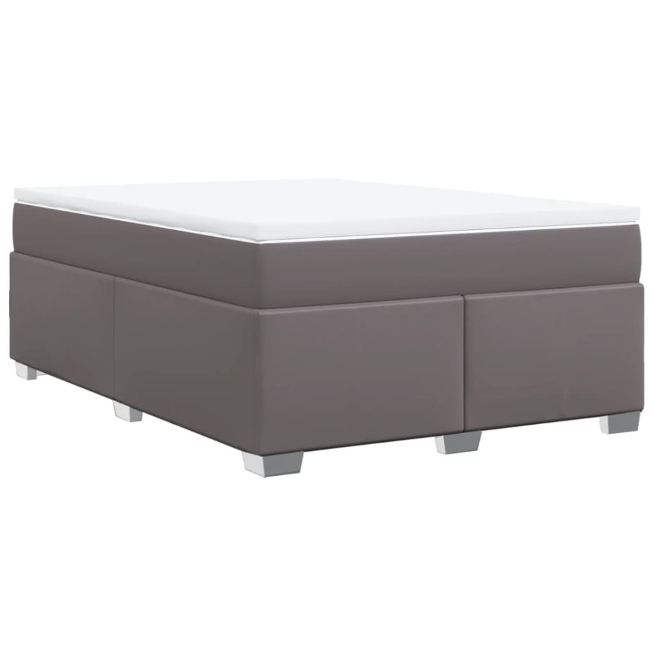 Cama box spring con colchón cuero sintético gris 140x190