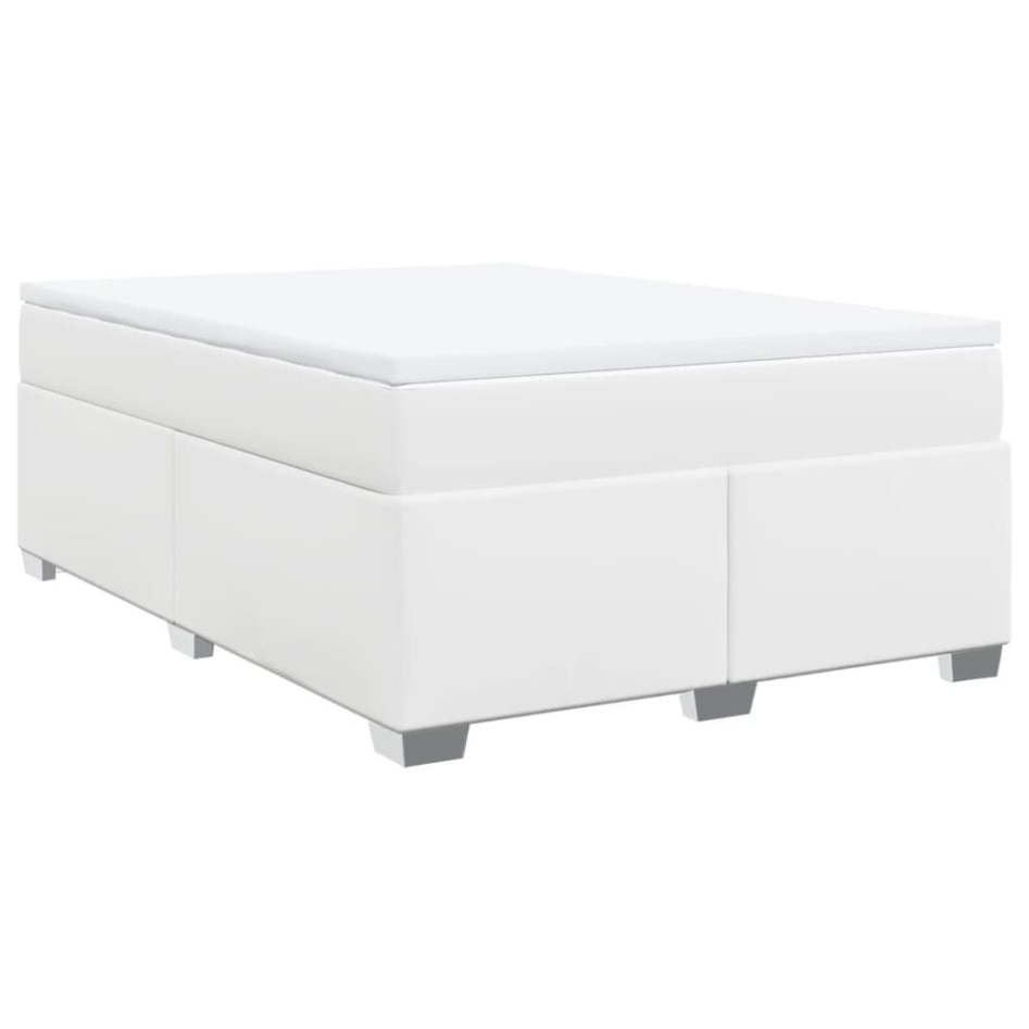 Cama box spring con colchón cuero sintético blanco 160x200