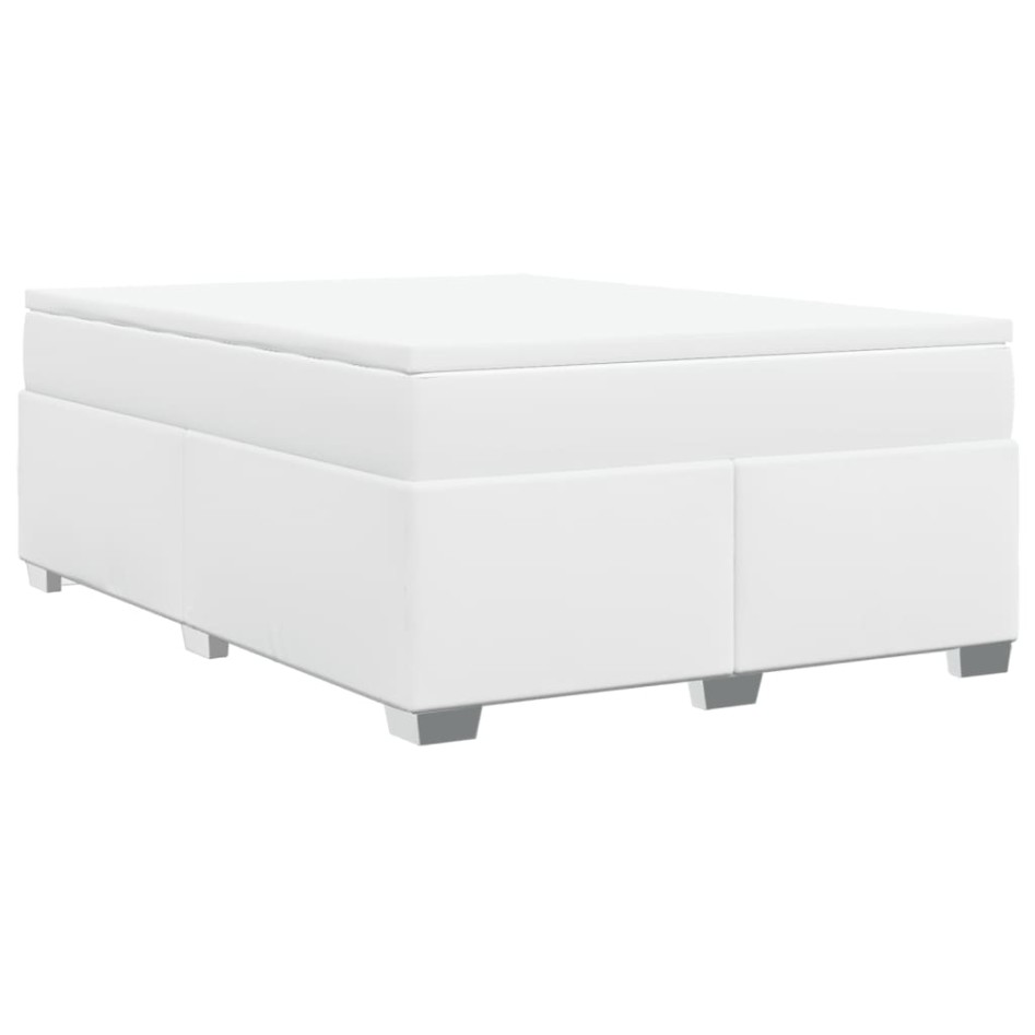 Cama box spring con colchón cuero sintético blanco 160x200