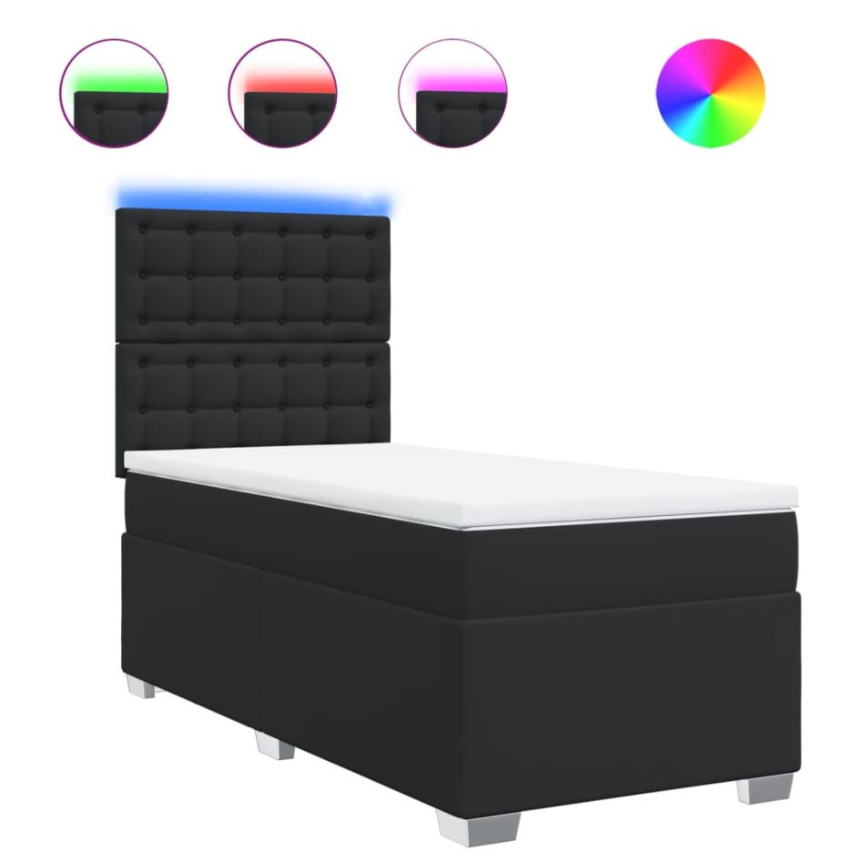 Cama box spring con colchón cuero sintético negro 90x190