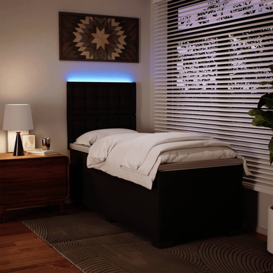 Cama box spring con colchón cuero sintético negro 90x190